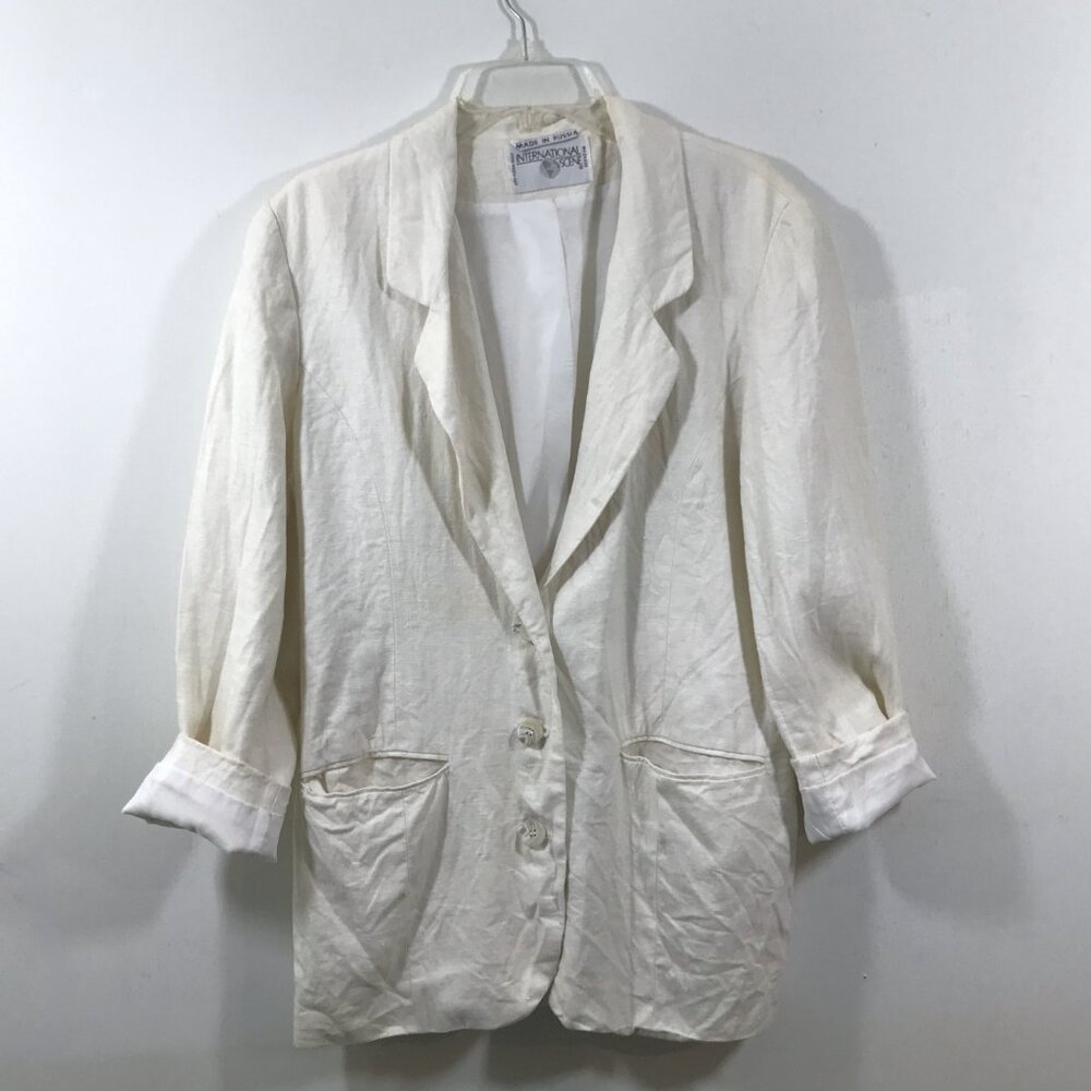 Vintage Linen Blazer with Pockets Ivory Sz 10 - Picture 9 of 13